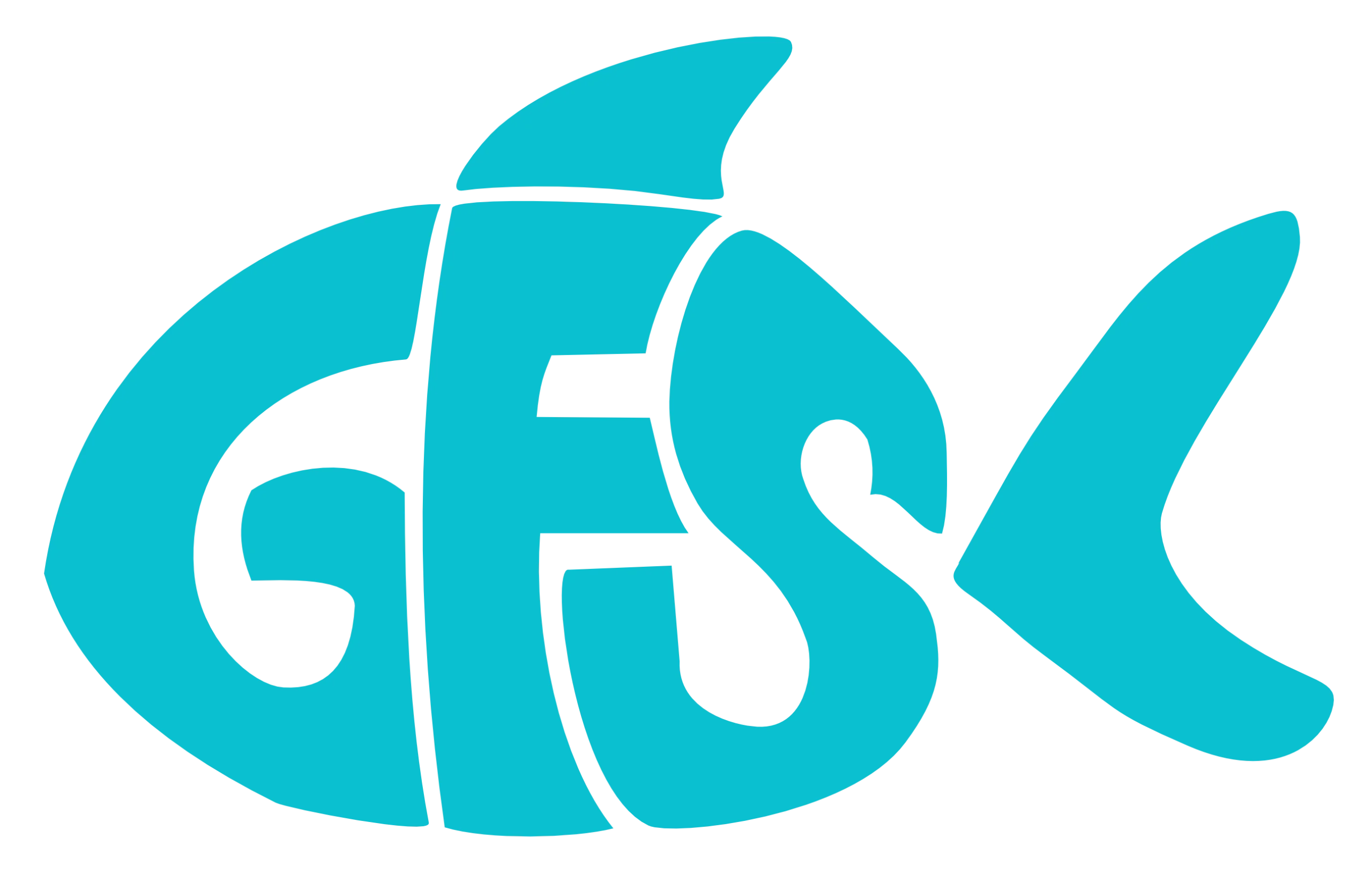 Get Fish Slapped Logo Icon. The letters "GFS" stretch to the shape of a fish and there is a tail at the end of the "S". There is also a dorsal fin on top of the letter "F".